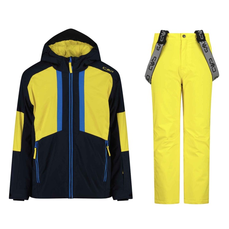 CONJUNTO CMP FIX HOOD + SALOPETTE AZUL/AMARILLO JUNIOR