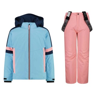 CONJUNTO CMP SNAPS HOOD + SALOPETTE TURQUESA/ROSA JUNIOR