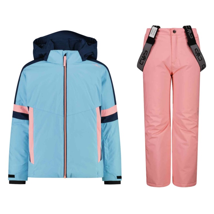 CONJUNTO CMP SNAPS HOOD + SALOPETTE TURQUESA/ROSA JUNIOR